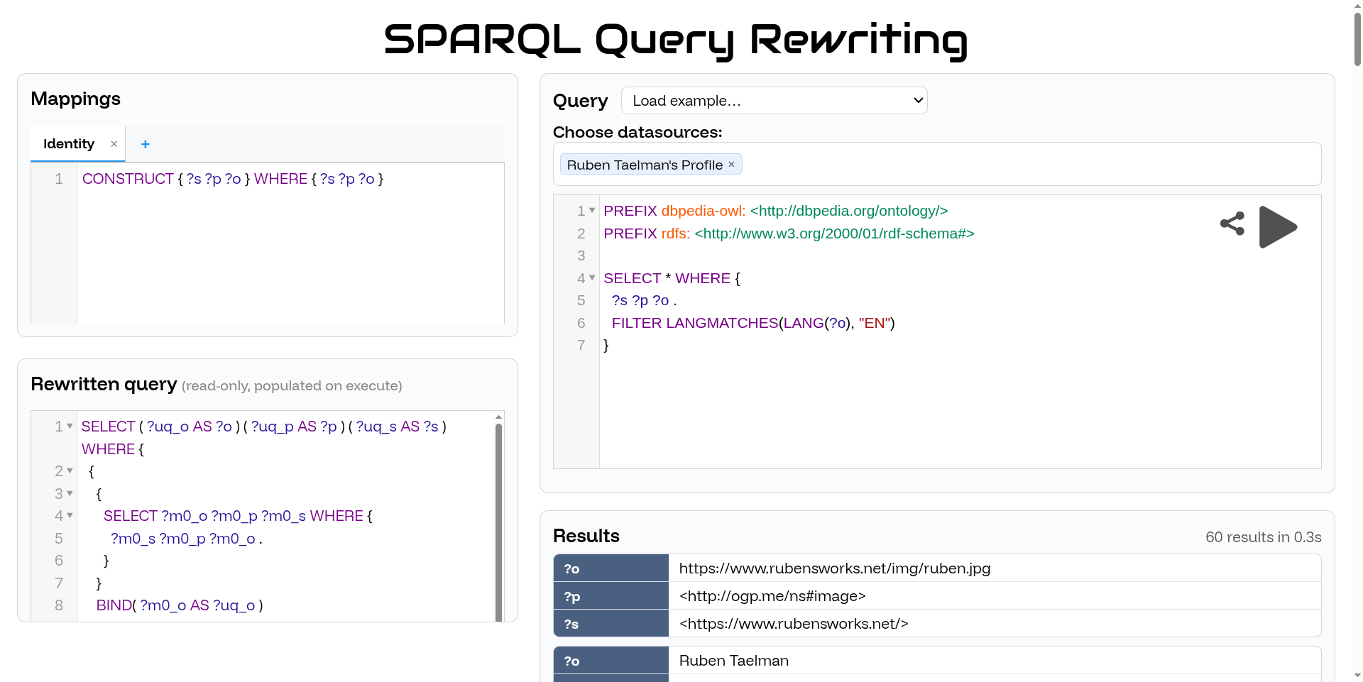 A screenshot of the demonstration webUI